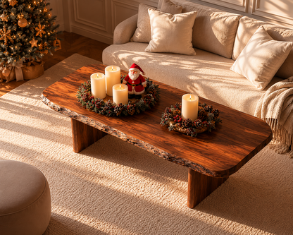 Live Edge Natural Solid Wood Coffee Table with Rustic Modern Form - Livewoodcraft - 10