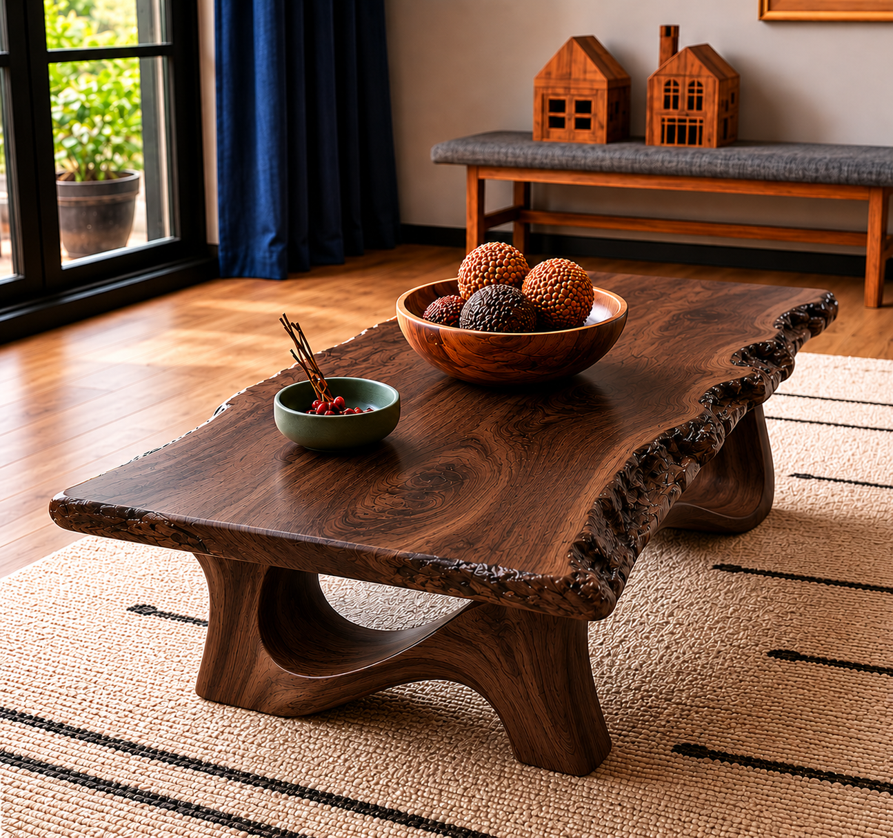Live Edge Natural Solid Wood Coffee Table with Sculptural Base - Livewoodcraft - 10