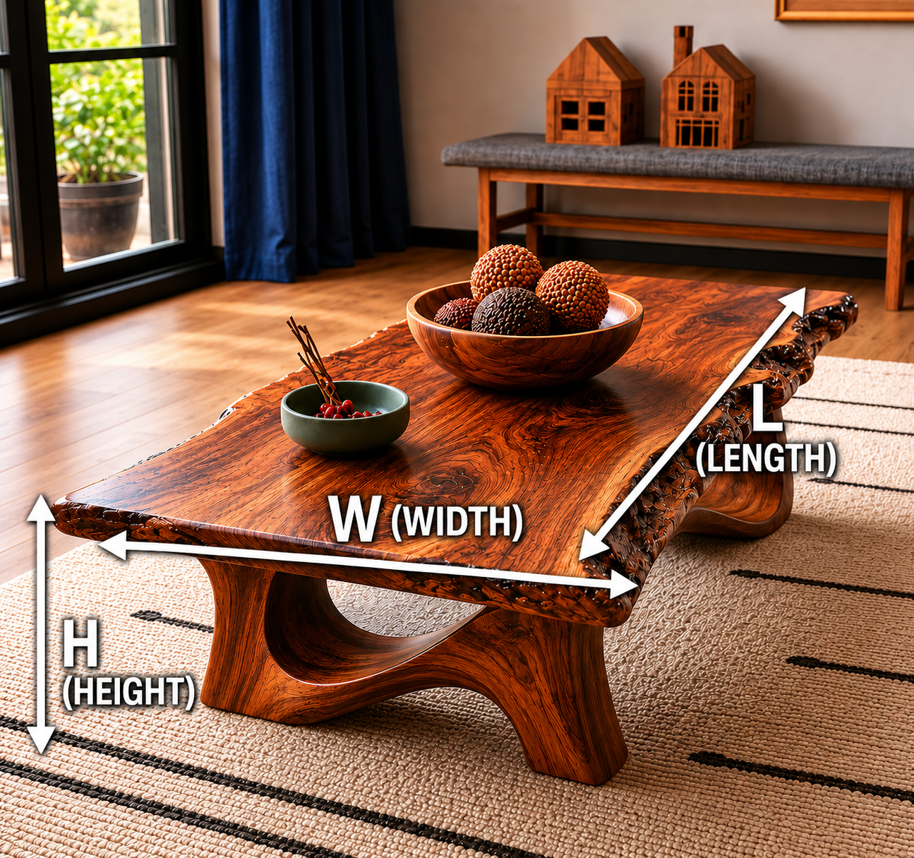 Live Edge Natural Solid Wood Coffee Table with Sculptural Base - Livewoodcraft - 3