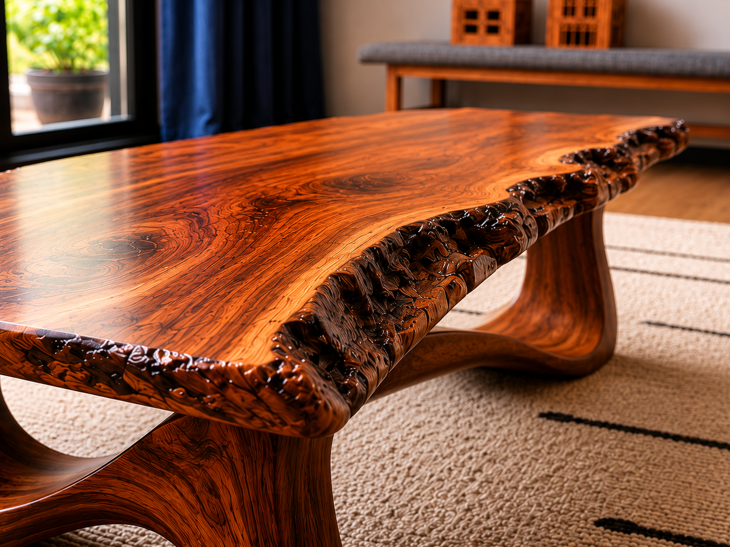 Live Edge Natural Solid Wood Coffee Table with Sculptural Base - Livewoodcraft - 4