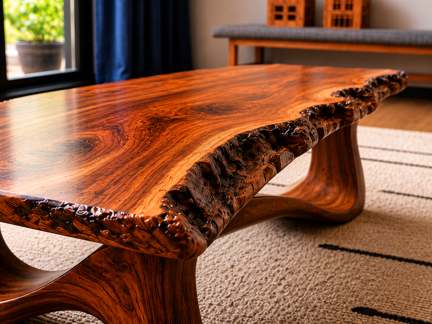 Live Edge Natural Solid Wood Coffee Table with Sculptural Base - Livewoodcraft - 4
