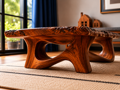 Live Edge Natural Solid Wood Coffee Table with Sculptural Base - Livewoodcraft - 5
