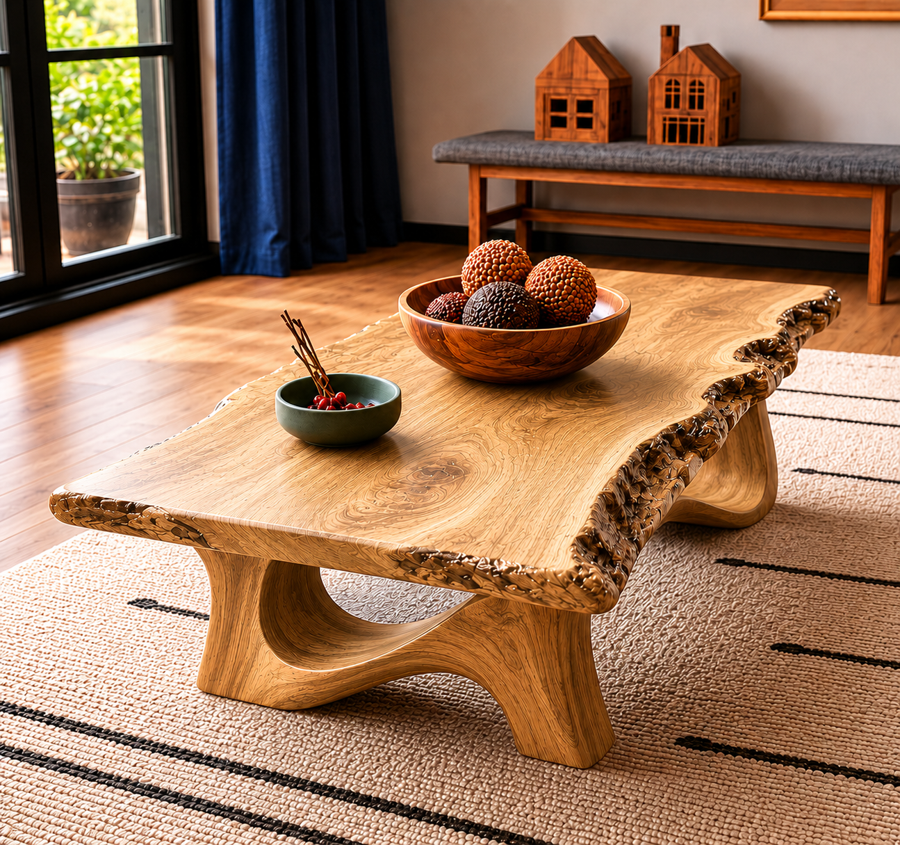 Live Edge Natural Solid Wood Coffee Table with Sculptural Base - Livewoodcraft - 8