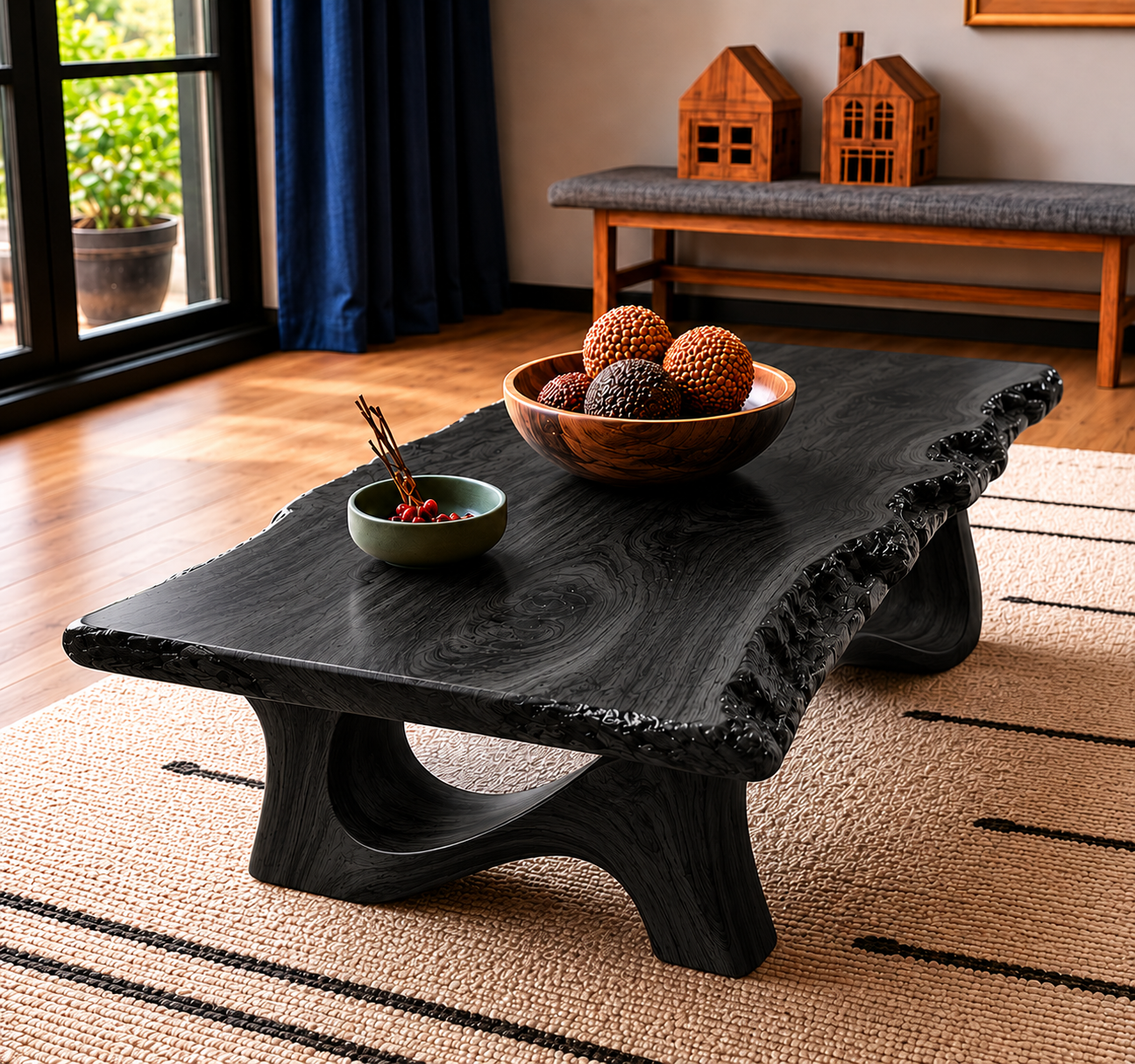 Live Edge Natural Solid Wood Coffee Table with Sculptural Base - Livewoodcraft - 9