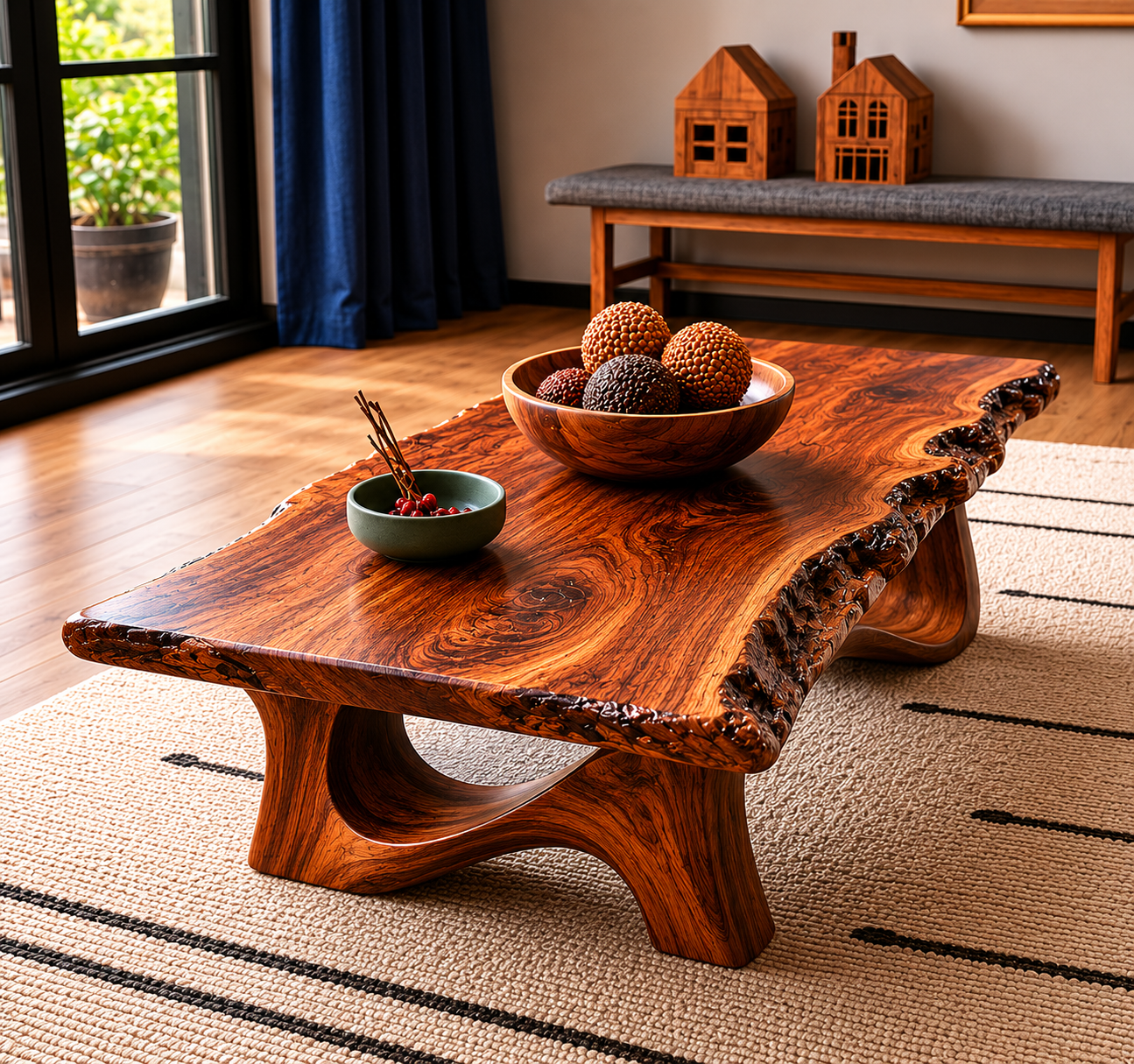 Live Edge Natural Solid Wood Coffee Table with Sculptural Base - Livewoodcraft