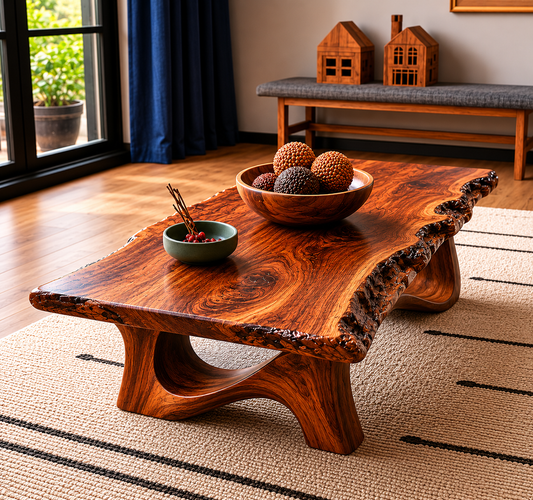 Live Edge Natural Solid Wood Coffee Table with Sculptural Base - Livewoodcraft