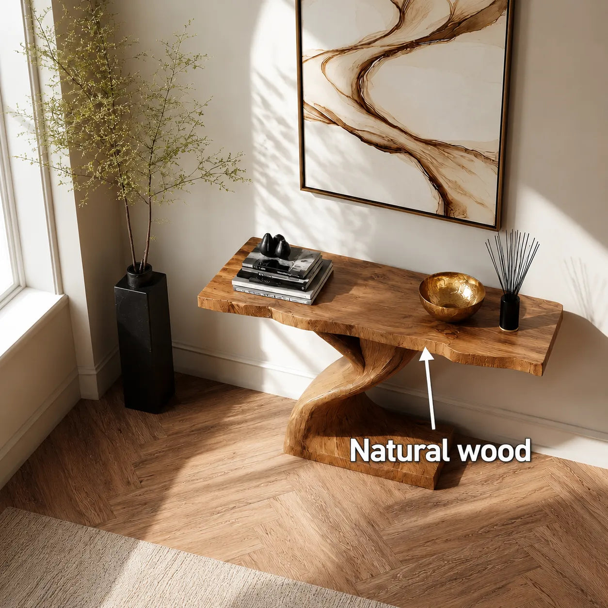 Live Edge Natural Solid Wood Console Table with Sculptural Base - Livewoodcraft - 10