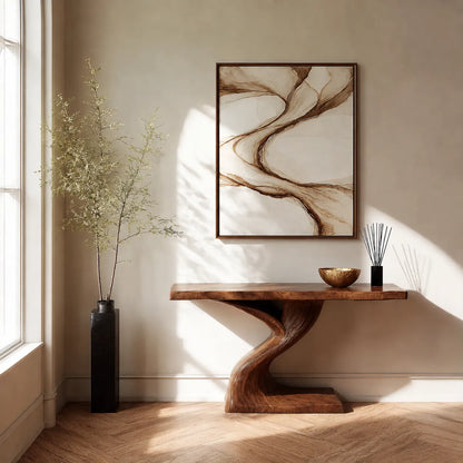 Live Edge Natural Solid Wood Console Table with Sculptural Base - Livewoodcraft - 2