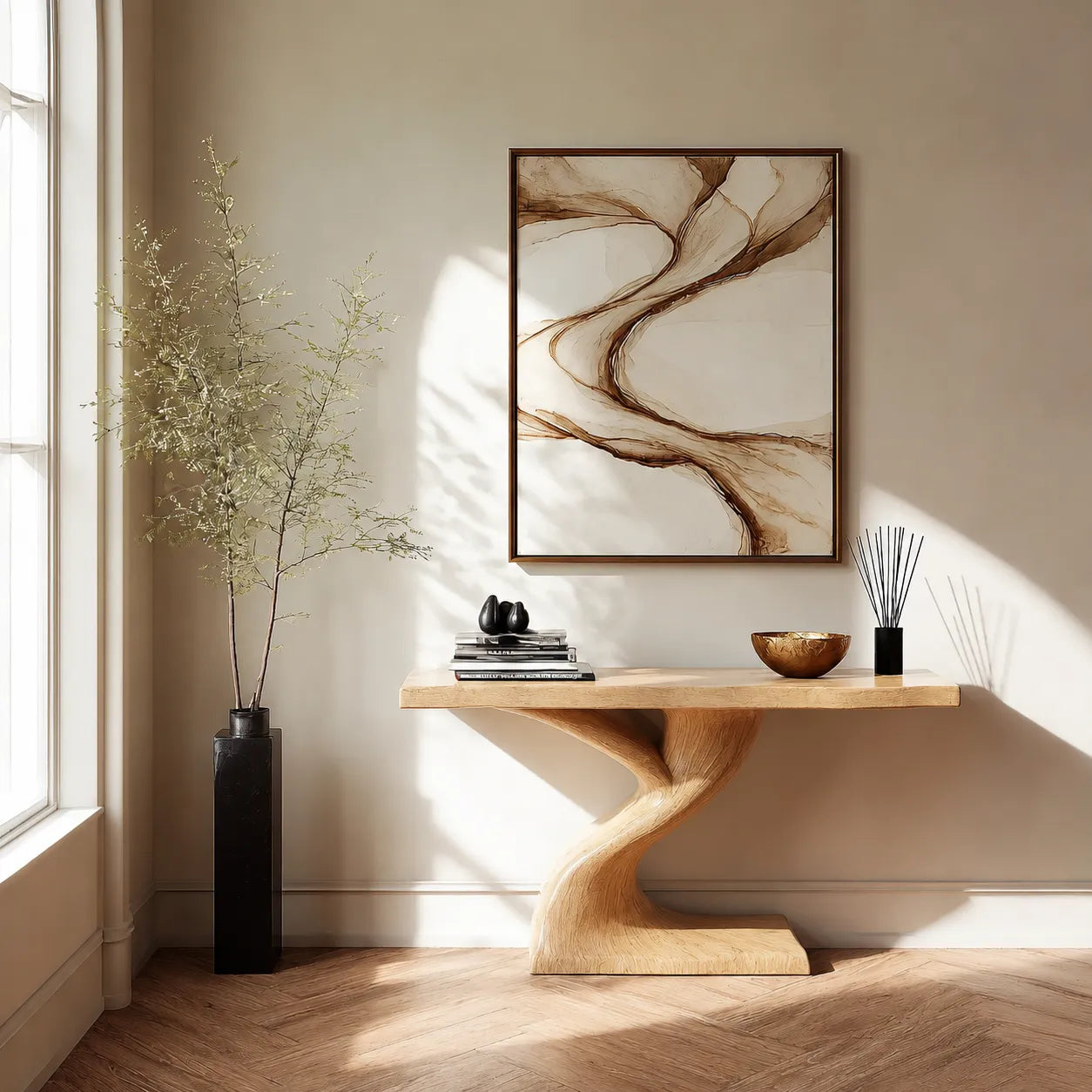 Live Edge Natural Solid Wood Console Table with Sculptural Base - Livewoodcraft - 3