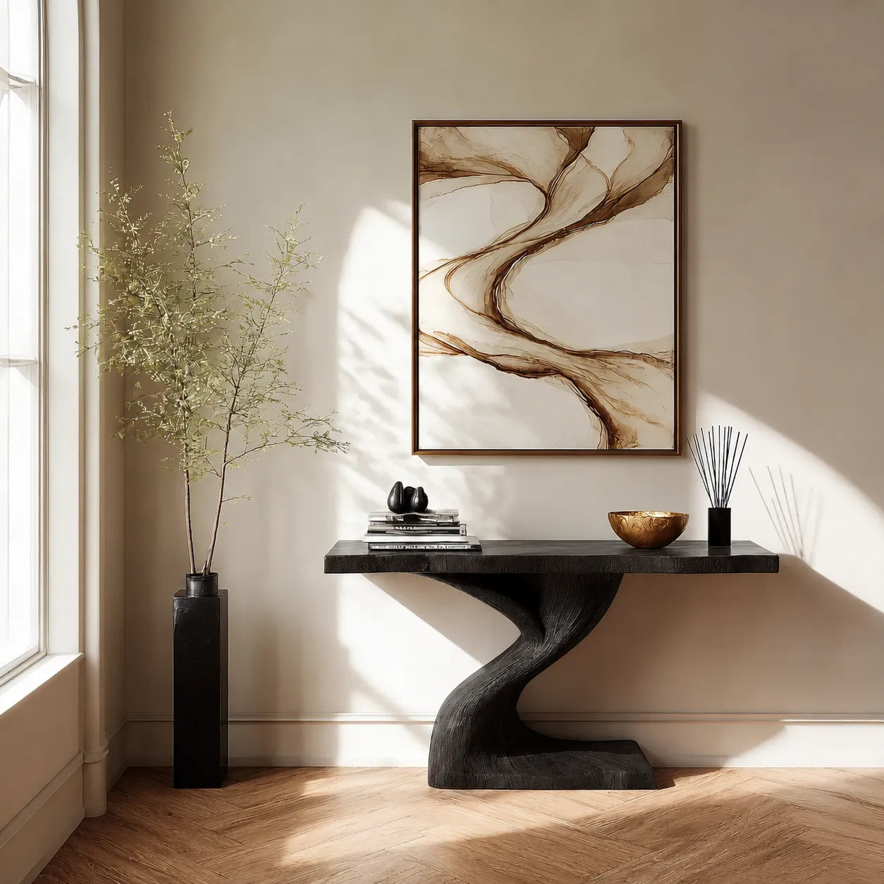 Live Edge Natural Solid Wood Console Table with Sculptural Base - Livewoodcraft - 4