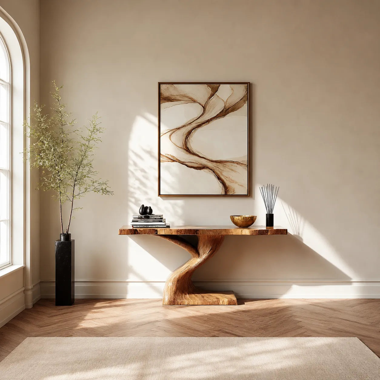 Live Edge Natural Solid Wood Console Table with Sculptural Base - Livewoodcraft - 5