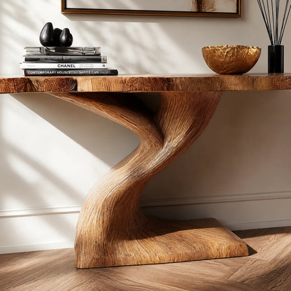 Live Edge Natural Solid Wood Console Table with Sculptural Base - Livewoodcraft - 6