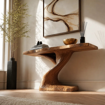Live Edge Natural Solid Wood Console Table with Sculptural Base - Livewoodcraft - 8