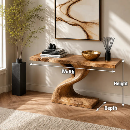 Live Edge Natural Solid Wood Console Table with Sculptural Base - Livewoodcraft - 9