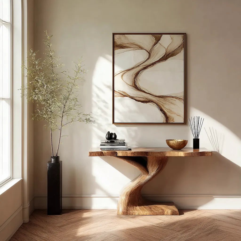 Live Edge Natural Solid Wood Console Table with Sculptural Base - Livewoodcraft