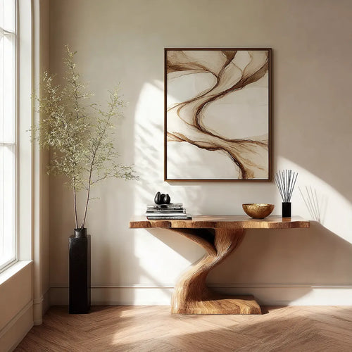 Live Edge Natural Solid Wood Console Table with Sculptural Base - Livewoodcraft