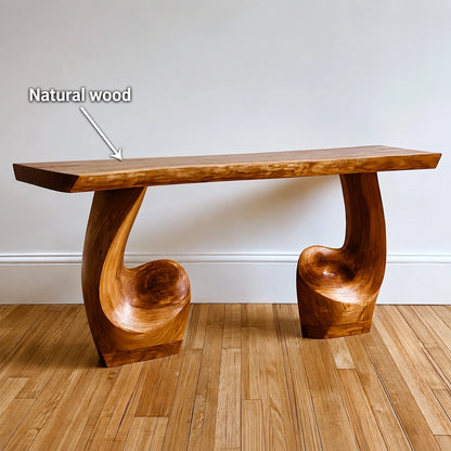 Live Edge Natural Solid Wood Console Table with Sculptural Carved Pedestal Base - Livewoodcraft - 10