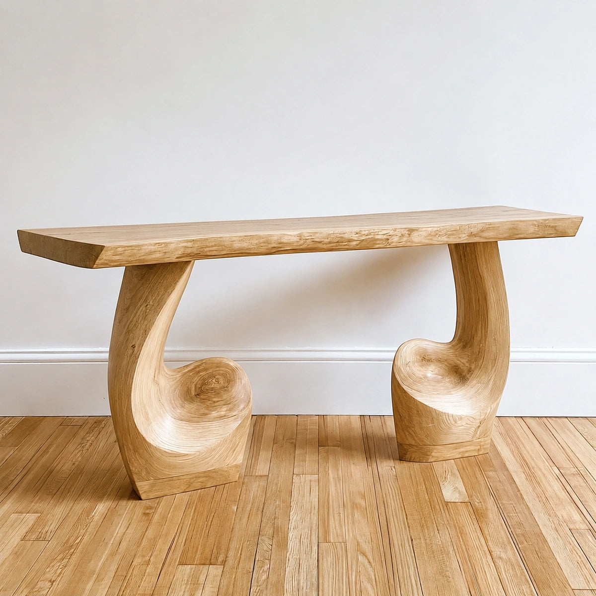 Live Edge Natural Solid Wood Console Table with Sculptural Carved Pedestal Base - Livewoodcraft - 3