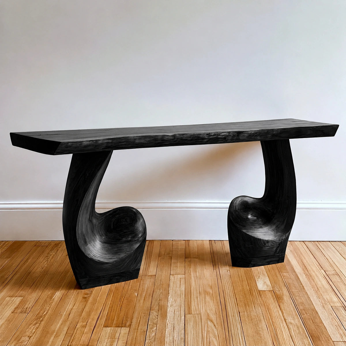 Live Edge Natural Solid Wood Console Table with Sculptural Carved Pedestal Base - Livewoodcraft - 4