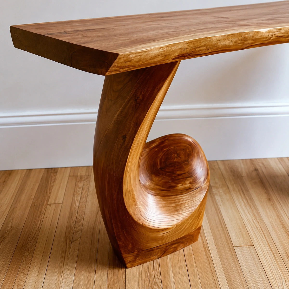 Live Edge Natural Solid Wood Console Table with Sculptural Carved Pedestal Base - Livewoodcraft - 5