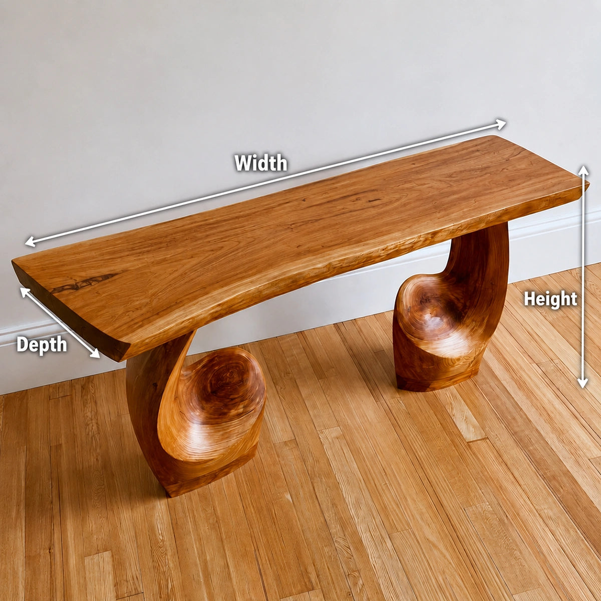 Live Edge Natural Solid Wood Console Table with Sculptural Carved Pedestal Base - Livewoodcraft - 9