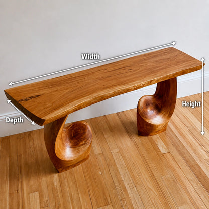 Live Edge Natural Solid Wood Console Table with Sculptural Carved Pedestal Base - Livewoodcraft - 9