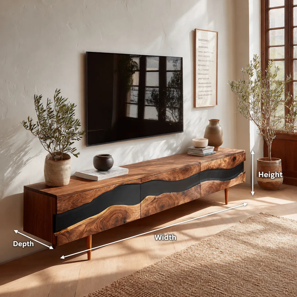 Live Edge Natural Solid Wood TV Stand with Organic Flow Front Design - Livewoodcraft - 10