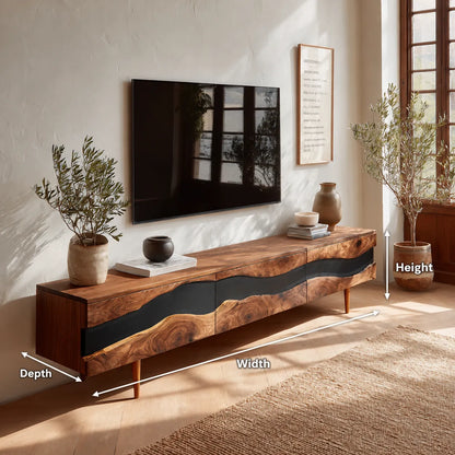Live Edge Natural Solid Wood TV Stand with Organic Flow Front Design - Livewoodcraft - 10