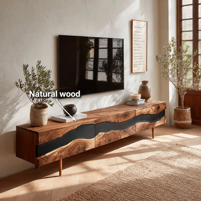 Live Edge Natural Solid Wood TV Stand with Organic Flow Front Design - Livewoodcraft - 11