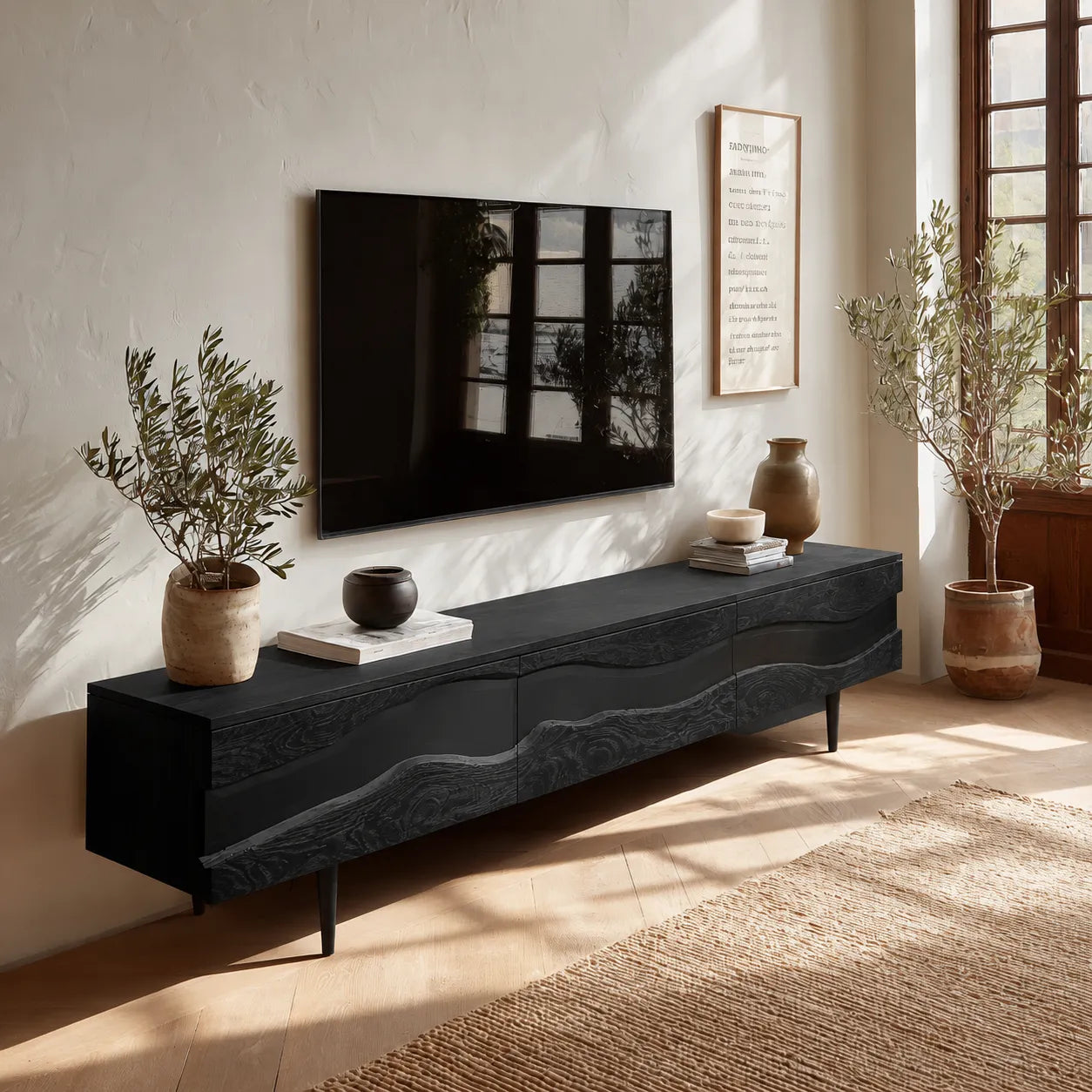 Live Edge Natural Solid Wood TV Stand with Organic Flow Front Design - Livewoodcraft - 4