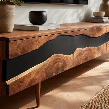 Live Edge Natural Solid Wood TV Stand with Organic Flow Front Design - Livewoodcraft - 7