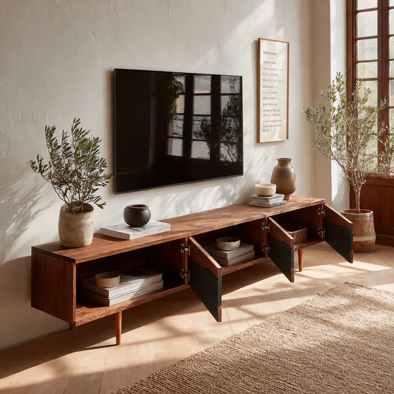 Live Edge Natural Solid Wood TV Stand with Organic Flow Front Design - Livewoodcraft - 8