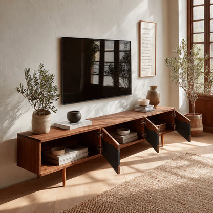 Live Edge Natural Solid Wood TV Stand with Organic Flow Front Design - Livewoodcraft - 8