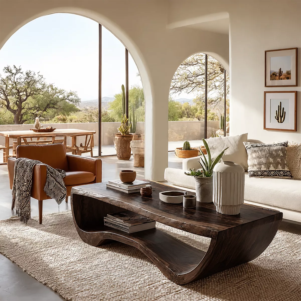 Live Edge Solid Wood Coffee Table With Curved Waterfall Base And Open Shelf For Modern Living Room - Livewoodcraft - 4