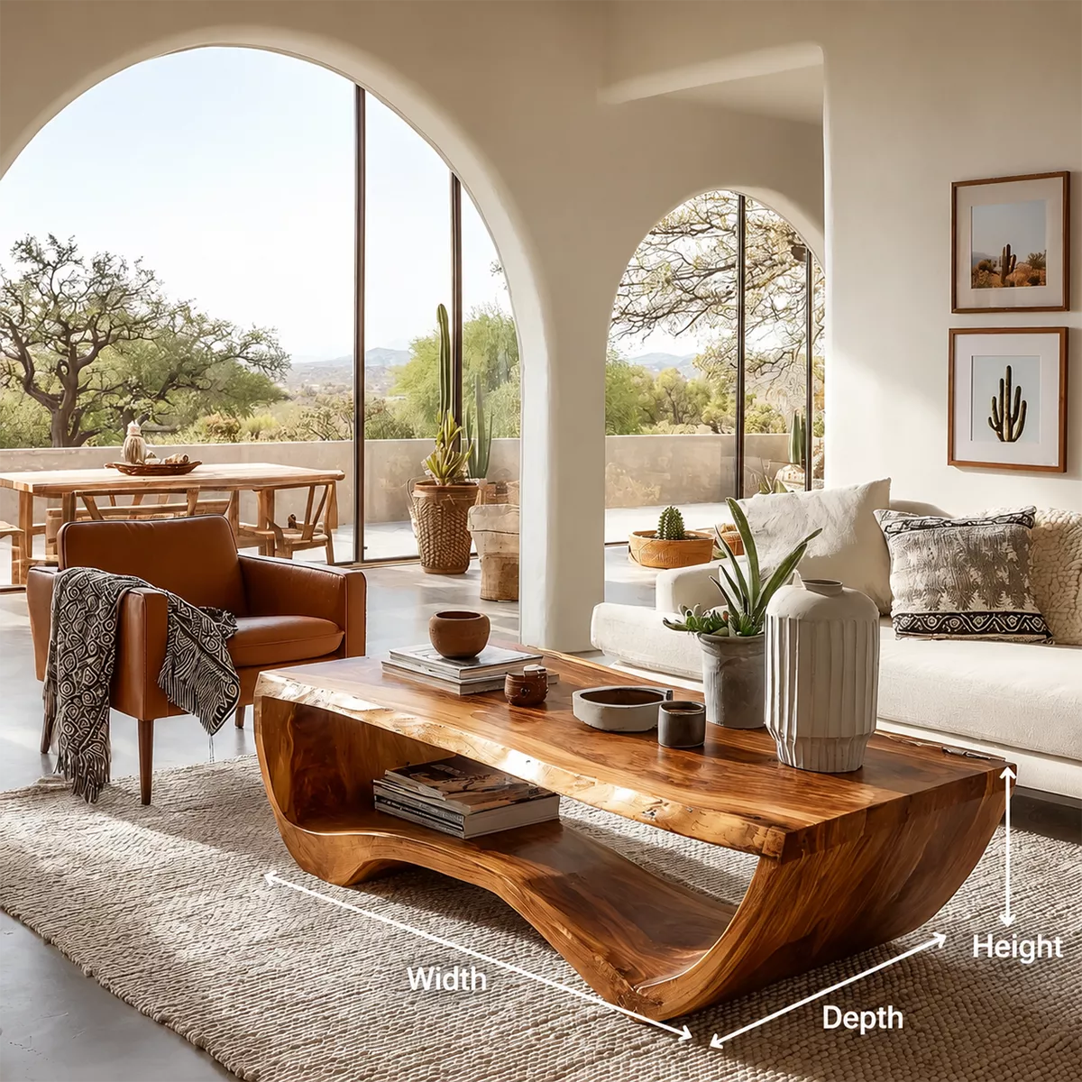 Live Edge Solid Wood Coffee Table With Curved Waterfall Base And Open Shelf For Modern Living Room - Livewoodcraft - 9