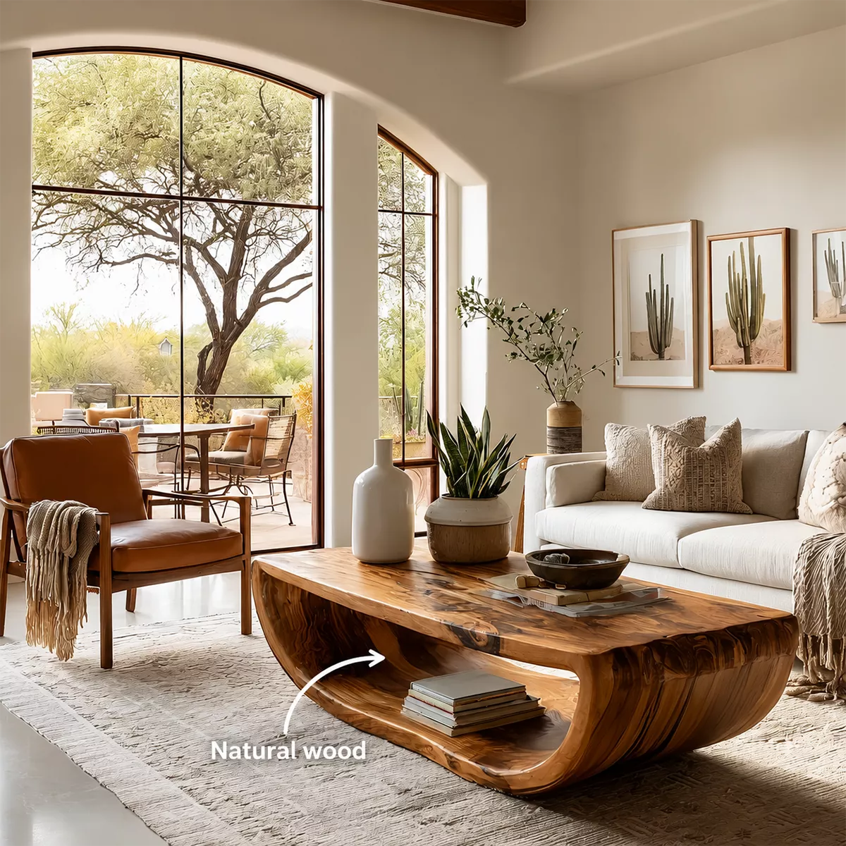 Live Edge Solid Wood Coffee Table With Curved Waterfall Base Open Shelf And Natural Wood Grain For Modern Living Room - Livewoodcraft - 10