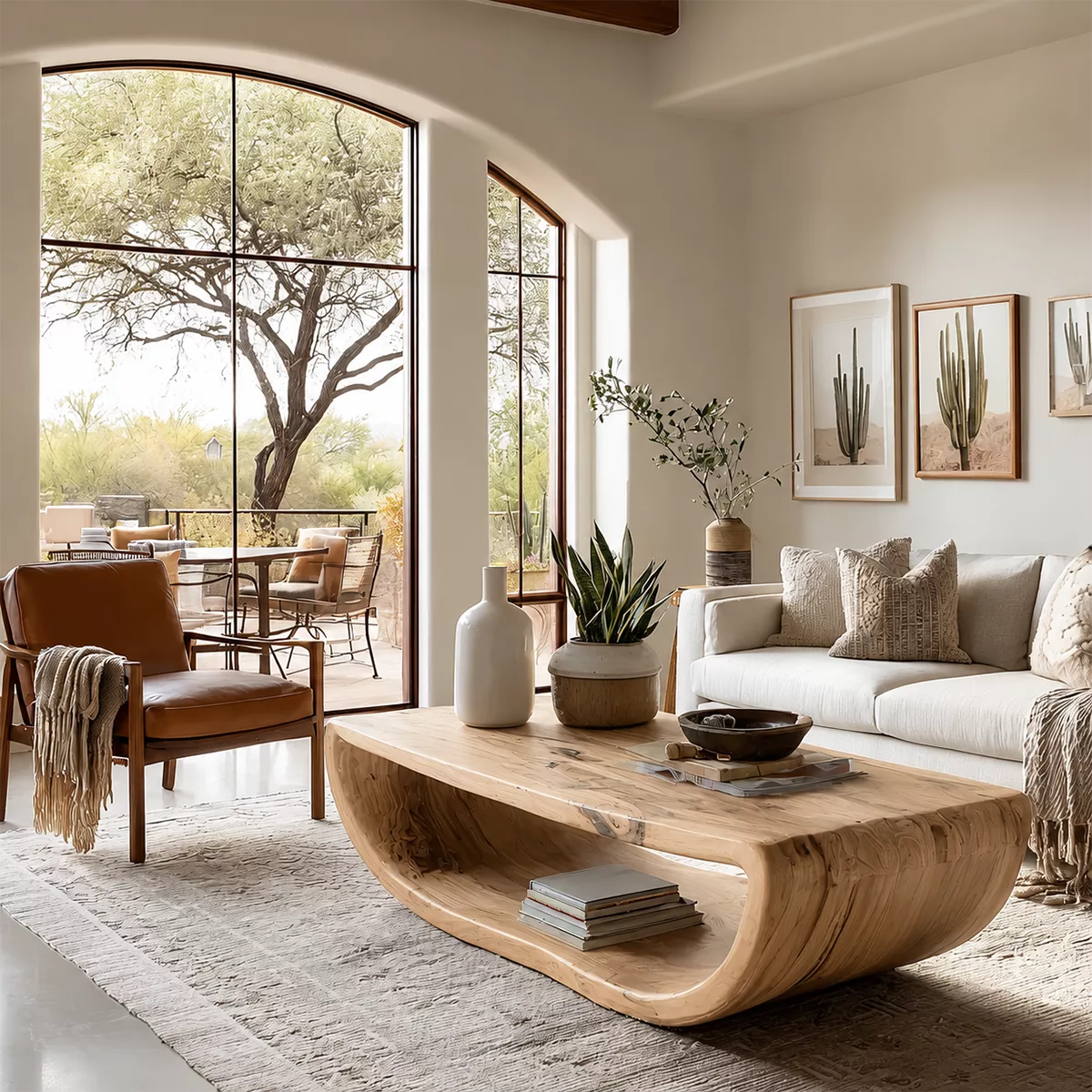 Live Edge Solid Wood Coffee Table With Curved Waterfall Base Open Shelf And Natural Wood Grain For Modern Living Room - Livewoodcraft - 4