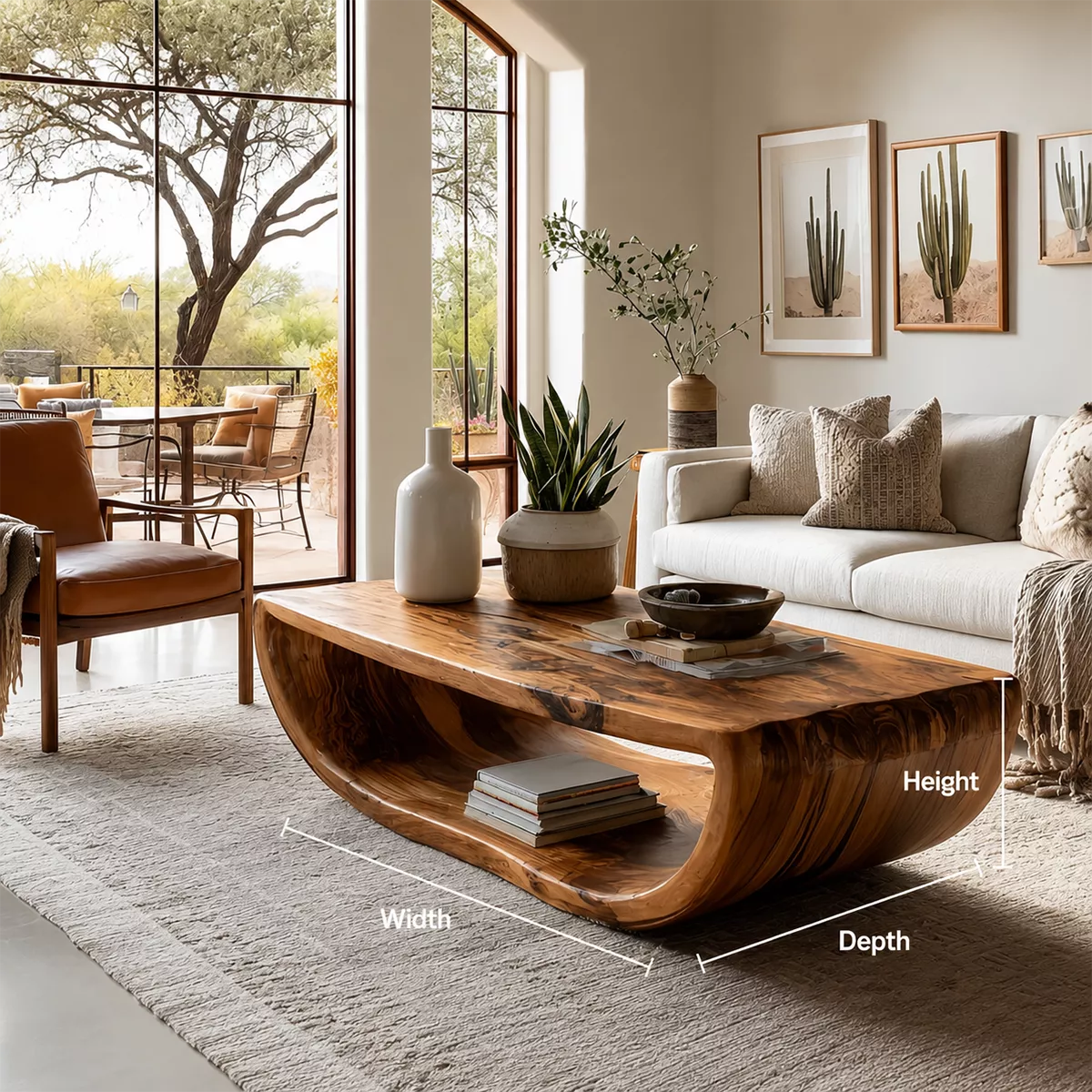 Live Edge Solid Wood Coffee Table With Curved Waterfall Base Open Shelf And Natural Wood Grain For Modern Living Room - Livewoodcraft - 9