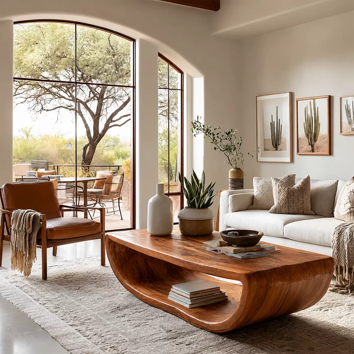 Live Edge Solid Wood Coffee Table With Curved Waterfall Base Open Shelf And Natural Wood Grain For Modern Living Room - Livewoodcraft