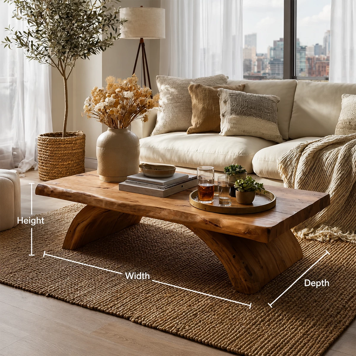 Live Edge Solid Wood Coffee Table With Natural Wood Top And Sculptural Block Legs For Modern Living Room - Livewoodcraft - 10
