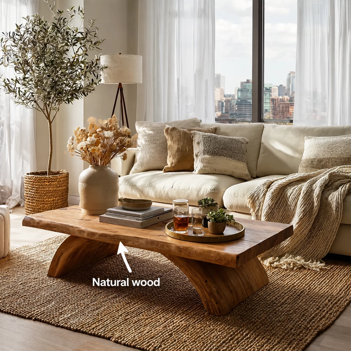 Live Edge Solid Wood Coffee Table With Natural Wood Top And Sculptural Block Legs For Modern Living Room - Livewoodcraft - 11