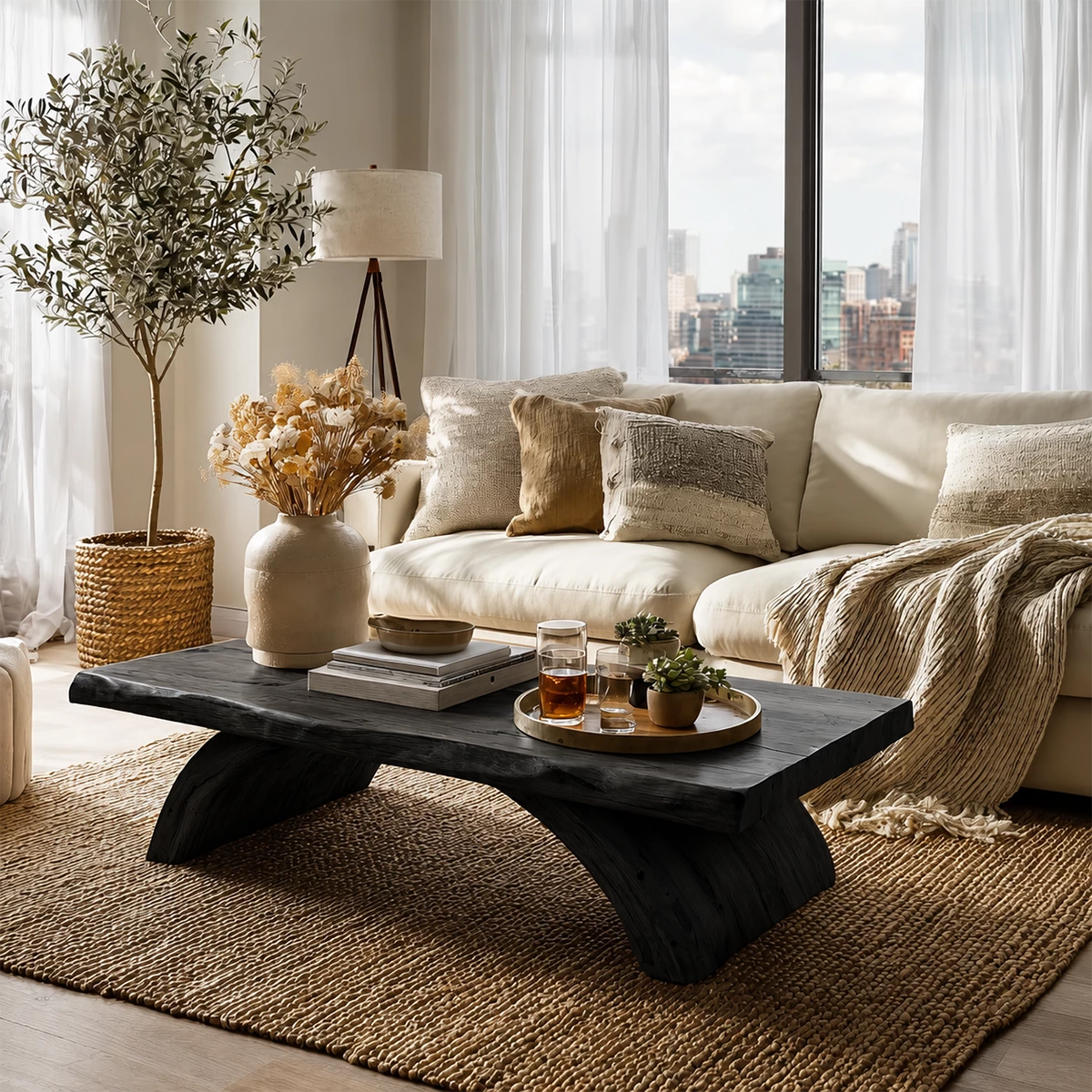 Live Edge Solid Wood Coffee Table With Natural Wood Top And Sculptural Block Legs For Modern Living Room - Livewoodcraft - 2
