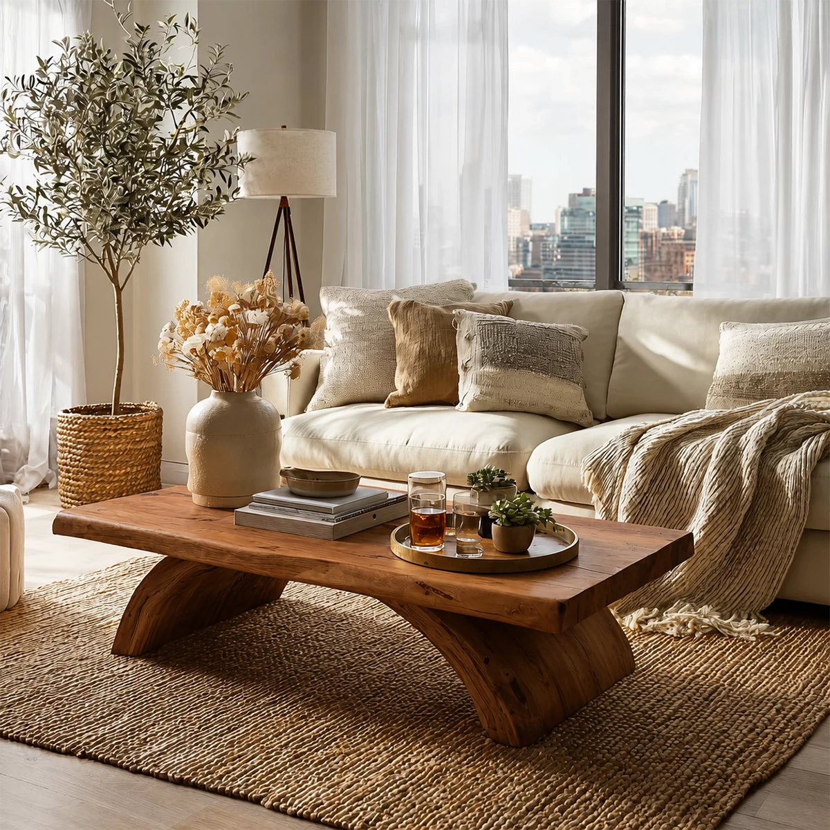 Live Edge Solid Wood Coffee Table With Natural Wood Top And Sculptural Block Legs For Modern Living Room - Livewoodcraft - 4