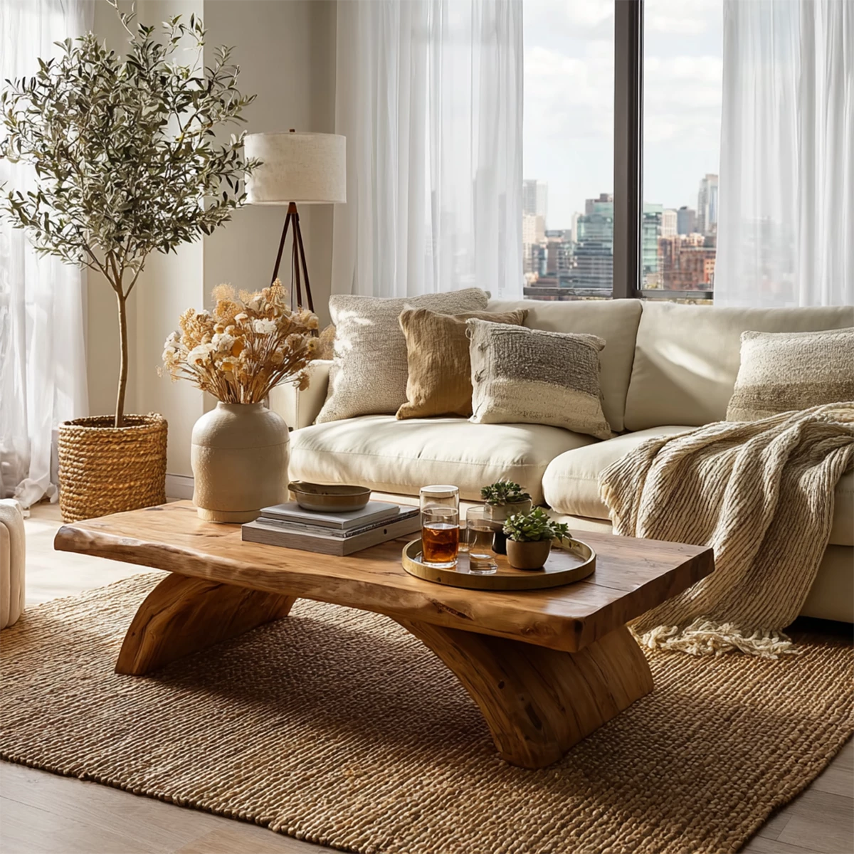 Live Edge Solid Wood Coffee Table With Natural Wood Top And Sculptural Block Legs For Modern Living Room - Livewoodcraft