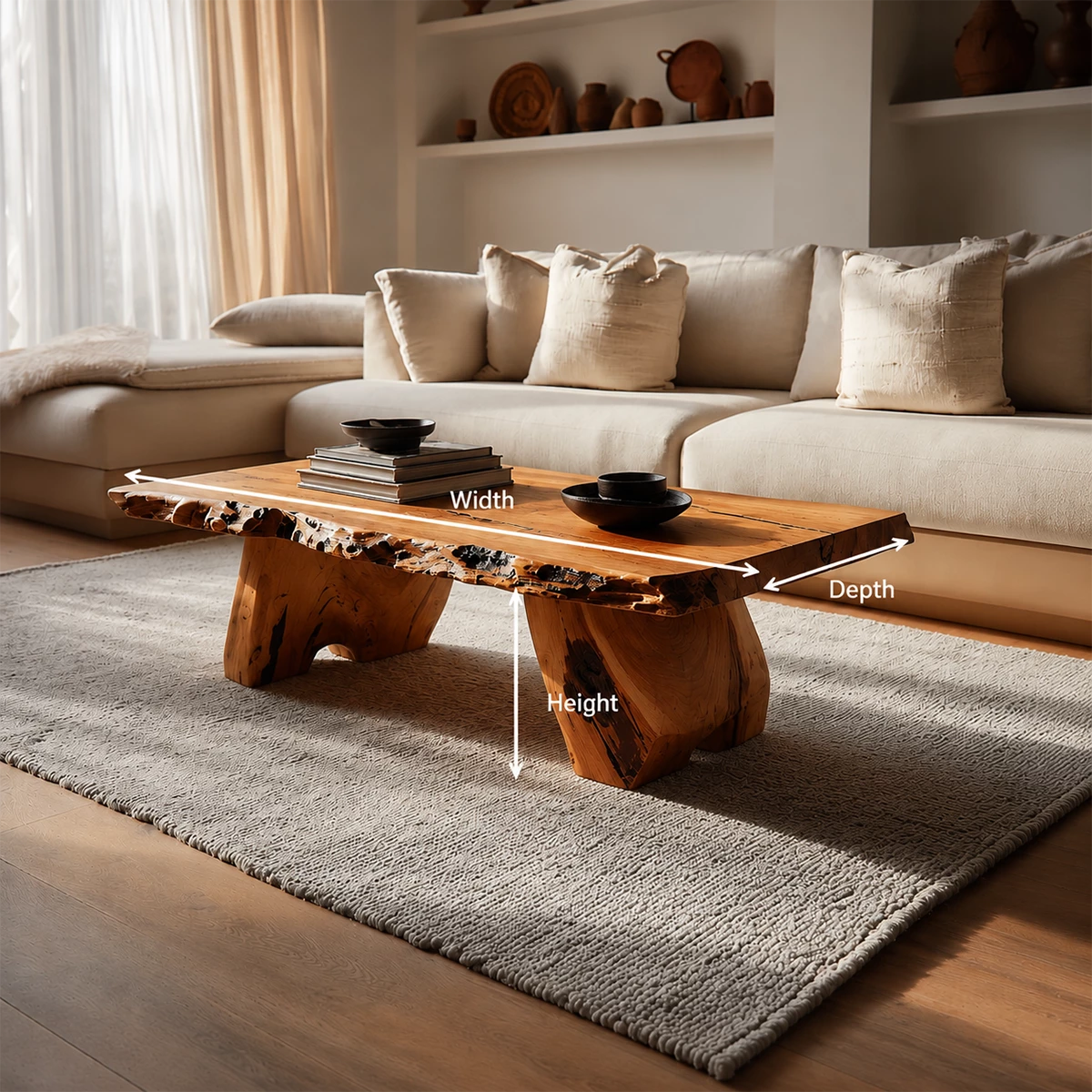 Live Edge Solid Wood Coffee Table With Rustic Natural Top And Block Legs For Modern Living Room - Livewoodcraft - 10
