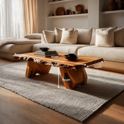Live Edge Solid Wood Coffee Table With Rustic Natural Top And Block Legs For Modern Living Room - Livewoodcraft - 10