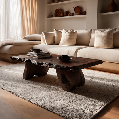 Live Edge Solid Wood Coffee Table With Rustic Natural Top And Block Legs For Modern Living Room - Livewoodcraft - 3