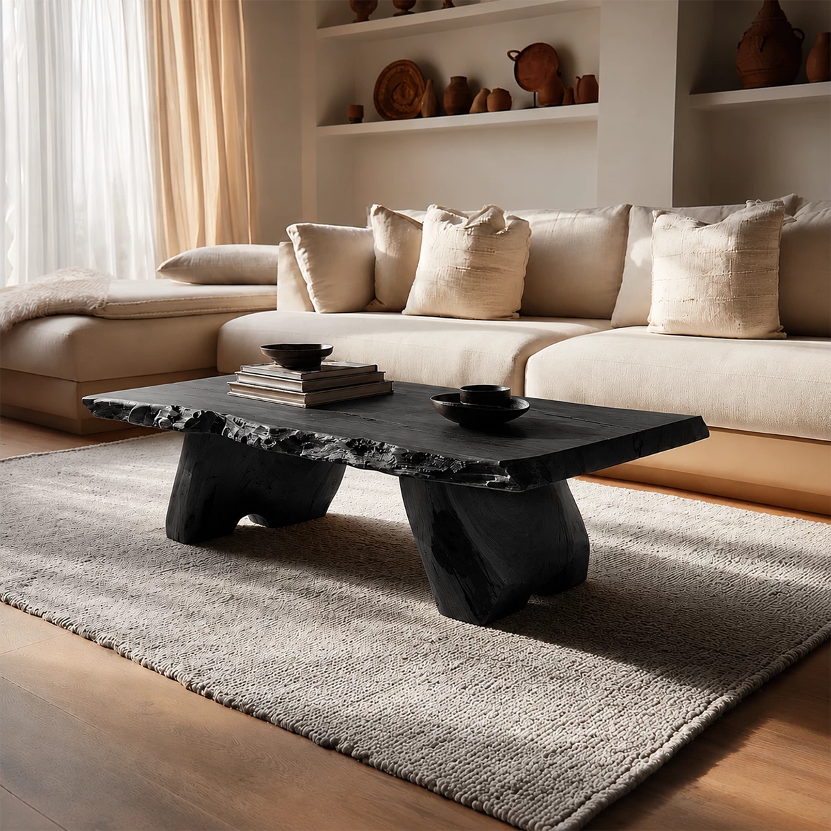 Live Edge Solid Wood Coffee Table With Rustic Natural Top And Block Legs For Modern Living Room - Livewoodcraft - 4