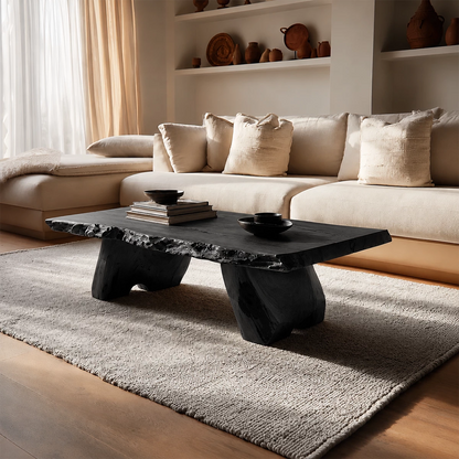 Live Edge Solid Wood Coffee Table With Rustic Natural Top And Block Legs For Modern Living Room - Livewoodcraft - 4