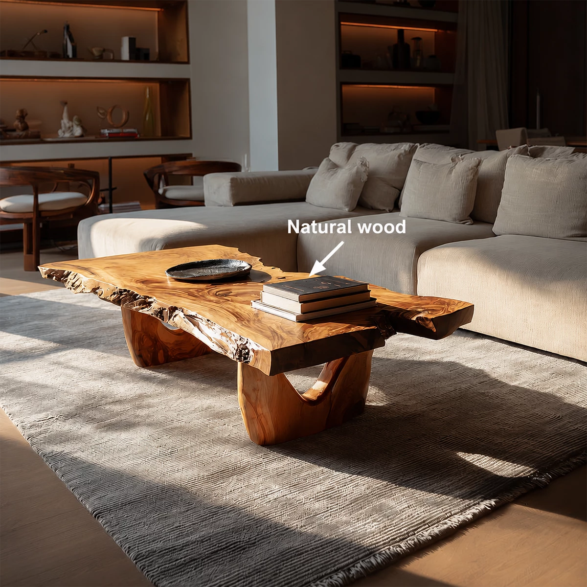 Live Edge Solid Wood Coffee Table With Sculptural Base And Natural Organic Shape For Modern Living Room - Livewoodcraft - 11